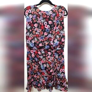 Express Crew Neck Sleeveless Ruched Detail Mini Dress Size Small Floral Print